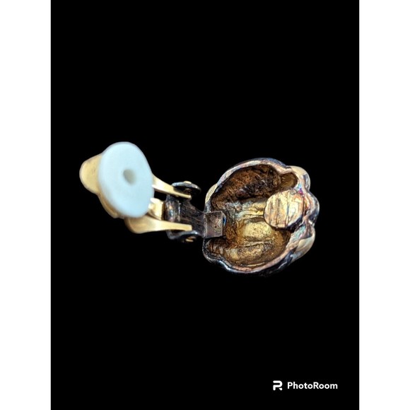 Vintage Expressions Brown Gold Tone Shell Shaped Earrings Clip On Party Business - Picture 5 of 5